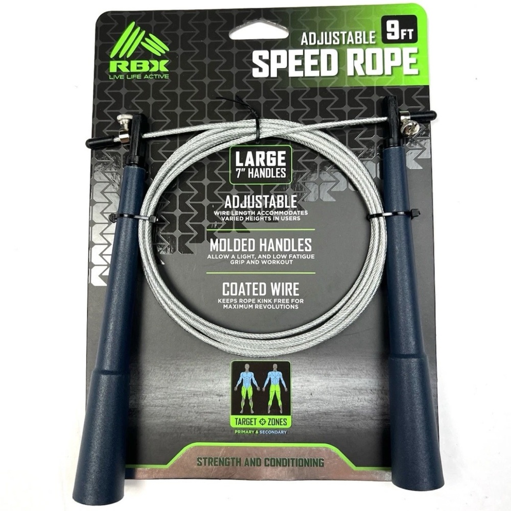 RBX Speed Rope 9ft Coated Wire Adjustable Large Handle Jumping Exercise